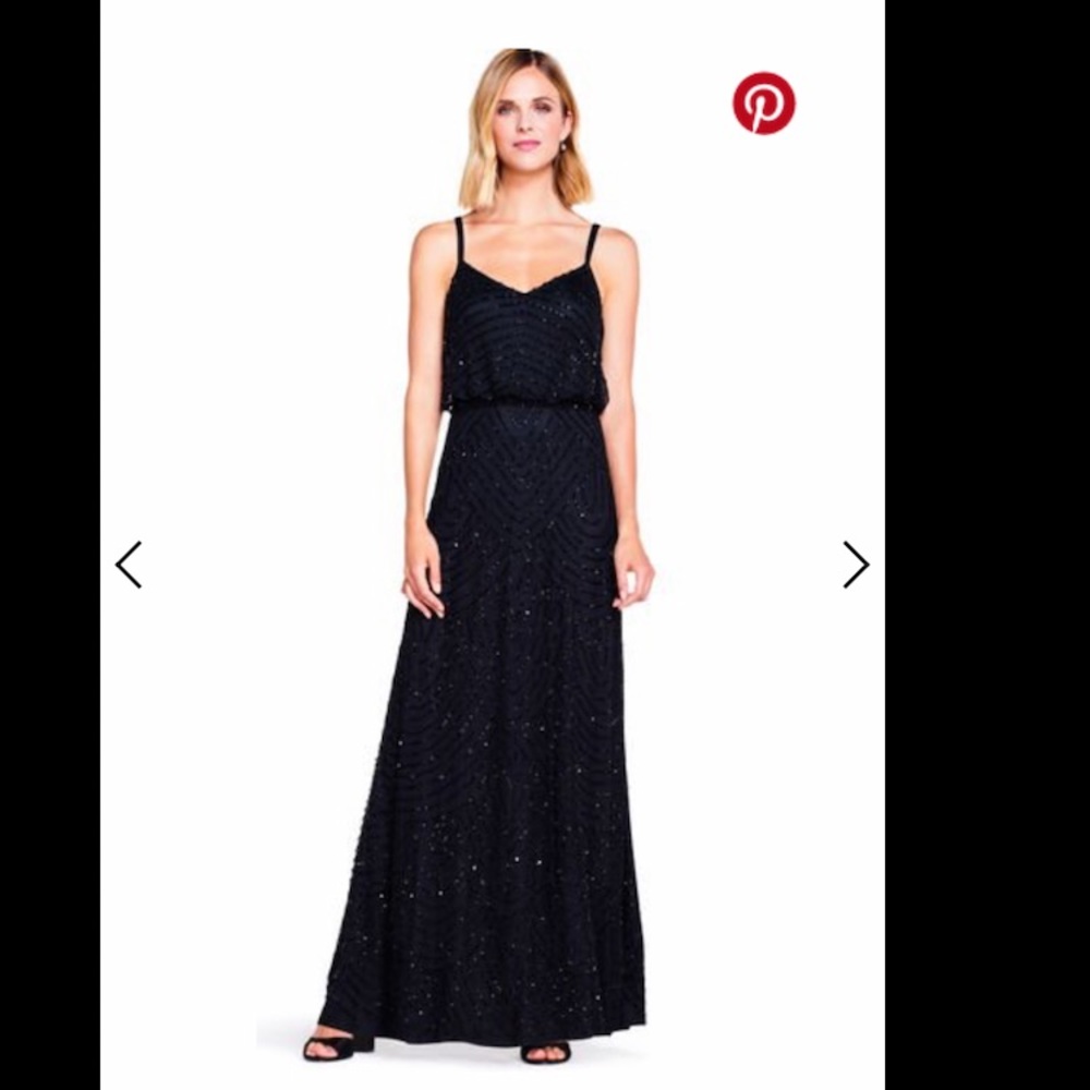 adrianna papell black beaded dress/gown/maxi/prom